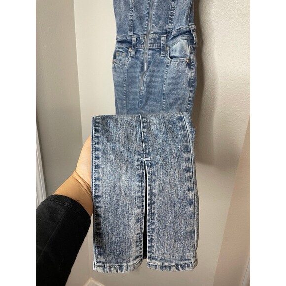 True Religion Denim Jumpsuit Womens Size S Blue Front Zip Slit Overalls - Picture 9 of 9